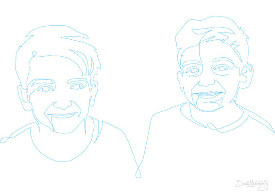 Line Art *Konsti+Theo* - Vektorgrafik - Illustrationen Doris Maria Weigl / Portrait - (mit nur einer Linie gezeichnet)