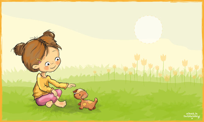 Mädchen mit Hund - Vektorgrafik - Illustrationen Doris Maria Weigl / Kinderbuch