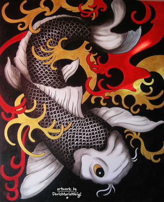 *KOI* - Acryl und Gold auf Leinen, 100 x 120 cm - Illustratorin Doris Maria Weigl - Preis: 800,- Euro- DMW