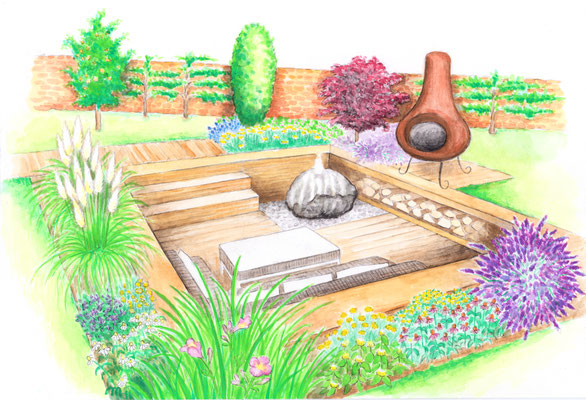 Senkgarten für "Mein Schöner Garten" - Aquarell - Illustrationen Doris Maria Weigl / Landschaft