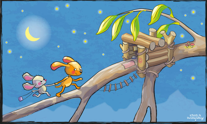 Baumhaus im Mondschein - Vektorgrafik - Illustrationen Doris Maria Weigl / Kinderbuch