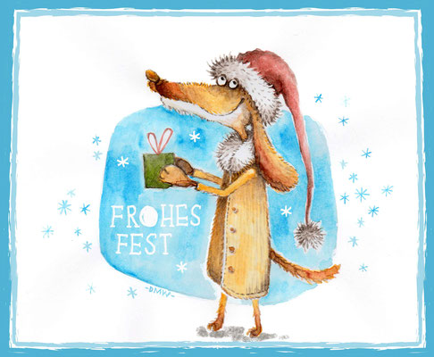 Weihnachtshund - Aquarell - Illustrationen Doris Maria Weigl / Kinderbuch