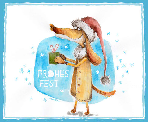 Weihnachtshund - Aquarell - Illustrationen Doris Maria Weigl / Kinderbuch