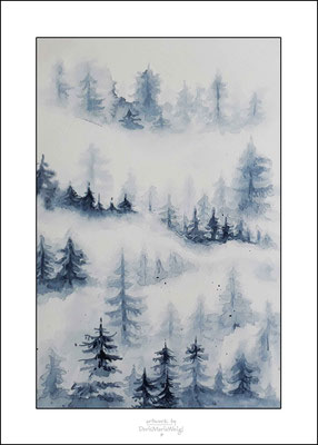 Aquarell *Wald* - auf Zeichenpapier zum Einrahmen - 100,-  - Illustratorin Doris Maria Weigl - Größe ca 14 x 20 cm