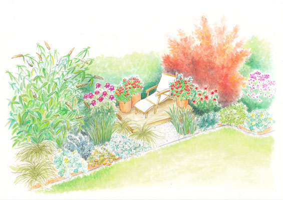 Gartenszene 2 Burda - Aquarell - Illustrationen Doris Maria Weigl / Landschaft