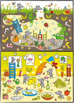 Kinderrätsel Mäuse - Vektorgrafik - Illustrationen Doris Maria Weigl / Kinderbuch
