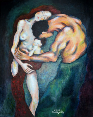 *Familiy* - Acryl auf Leinen, 40 x 50 cm - Illustratorin Doris Maria Weigl - DMW