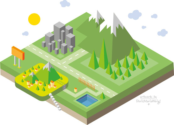 Landschaft - isometric Design - Vektorgrafik - Doris Maria Weigl Illustrationen