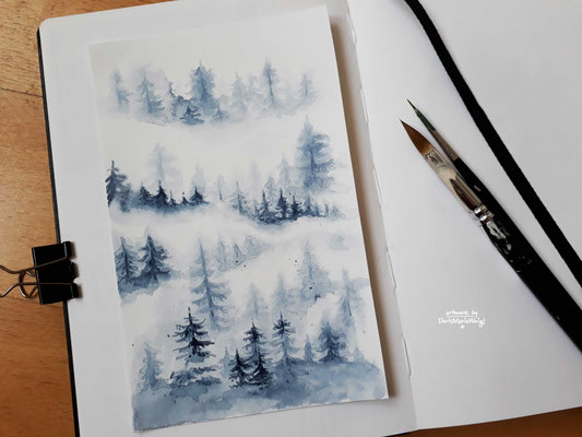 Wald im Nebel - Aquarell - Illustrationen Doris Maria Weigl / Landschaft