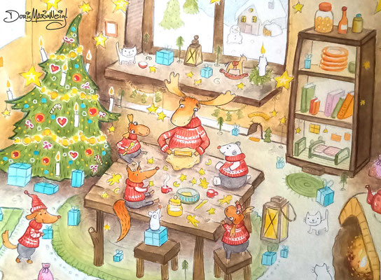 Weihnachten - Kekse backen - Aquarell - Illustrationen Doris Maria Weigl / Kinderbuch