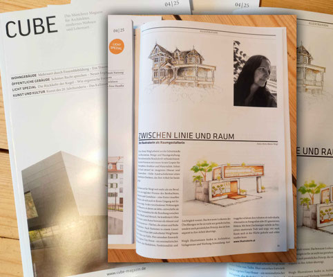 Artikel CUBE - Münchner Magazin für Architektur, modernes Wohnen und Lebensart 4/2025 - Illustrationen Architektur - Doris Maria Weigl
