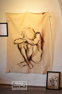 *Fallen Angel* - Acryl und Blut auf rohem Leinen - ca 120 x 160 cm - Illustratorin Doris Maria Weigl - VERKAUFT - DMW