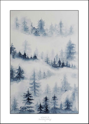 Aquarell *Wald* - auf Zeichenpapier - Illustratorin Doris Maria Weigl - Größe ca 14 x 20 cm