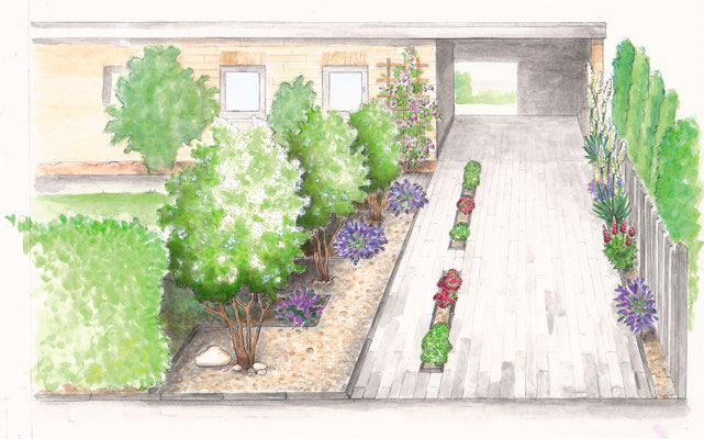 Gartenszene 8 Burda - Aquarell - Illustrationen Doris Maria Weigl / Landschaft