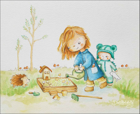 im Garten - Aquarell - Illustrationen Doris Maria Weigl / Kinderbuch