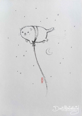 Illustrationen Doris Maria Weigl / fliegende Katze  - Faserstift