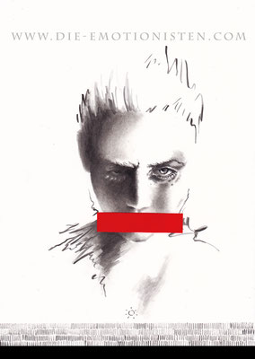 SPIEGELBILDER 002 - "...meinen Mund gehalten" - Acryl und rotes Papier auf Karton - 20x30cm - Doris Maria Weigl