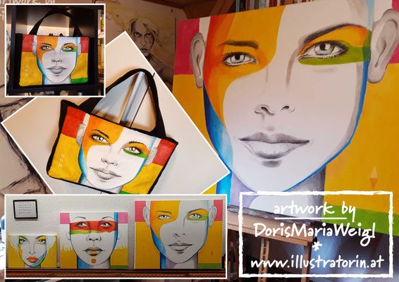 *DOPE* - 3-teilige Serie - Acryl auf Leinen - Illustratorin Doris Maria Weigl - Leihgabe OÖ - Privatsammlung - DMW