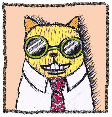 Illustrationen Doris Maria Weigl / Katze gelb mit Brille