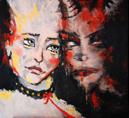 *Gut & Böse?* - 70 x 60 cm - Acryl und Gold auf Leinen - Illustratorin Doris Maria Weigl 