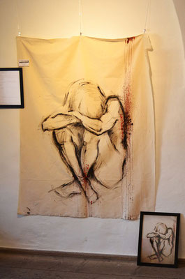 "Fallen Angel" - Acryl und Blut auf unbehandeltem Leinen - 120x150cm - Doris Maria Weigl / Art - "Einst war sie das Licht..."