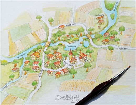 Aquarell Landkarte Stadtplan Illustration Doris Maria Weigl / Architektur