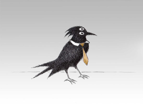 Illustrationen Doris Maria Weigl / Krähe mit Krawatte - Tusche