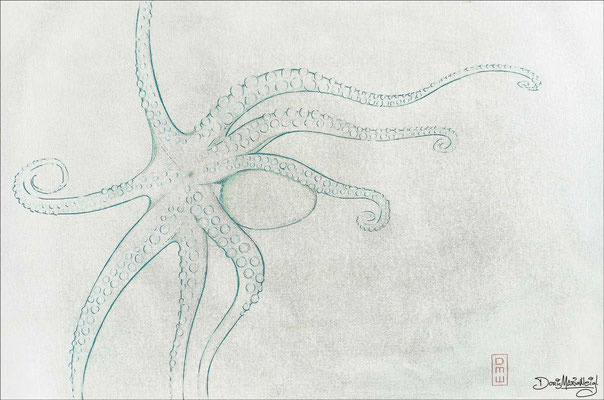 *Kraken* - Acryl auf Leinen - 90 x 60 x 4 cm - (Türkis auf Hellgrau) Illustratorin Doris Maria Weigl - Preis: 350,- Euro - DMW