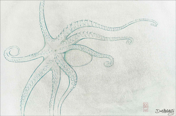 *Kraken* - Acryl auf Leinen - 90 x 60 x 4 cm - (Türkis auf Hellgrau) Illustratorin Doris Maria Weigl - DMW