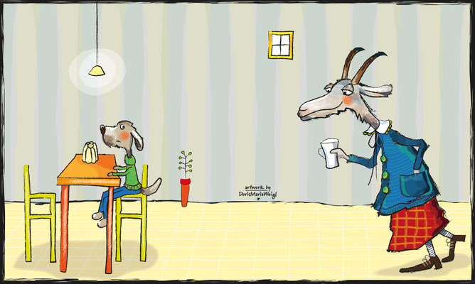 Ziege und Hund - Vektorgrafik - Illustrationen Doris Maria Weigl / Kinderbuch