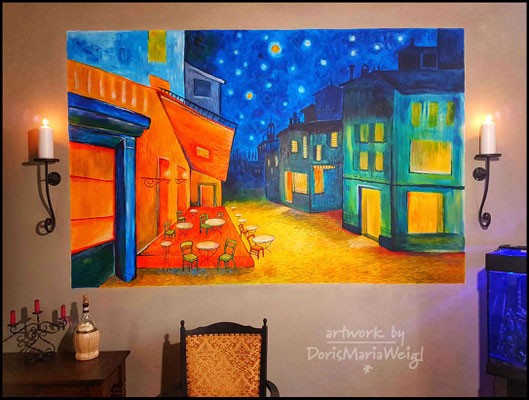 Wandgemälde  2018   ...inspiriert von van Goghs "Caféterrasse am Abend" - Doris Maria Weigl