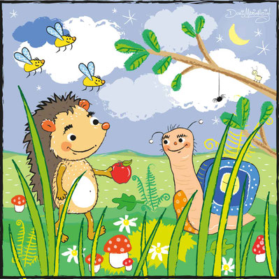 Igel und Schnecke - Vektorgrafik - Illustrationen Doris Maria Weigl / Kinderbuch