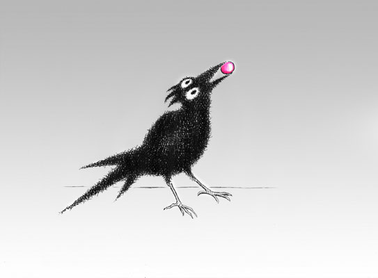 Krahvogel Wein mit Traube - Tusche - Illustrationen Doris Maria Weigl / Menü