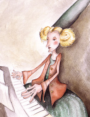 Die Klavierspielerin - Aquarell - Illustrationen Doris Maria Weigl / Kinderbuch