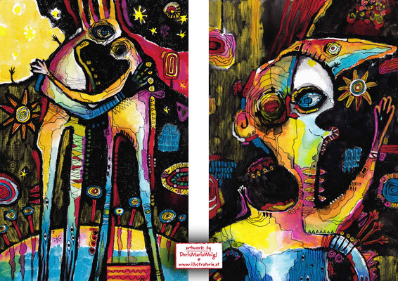 2-teilige Serie *Laetus* - Acryl auf Leinenkarton - 20 x 30 cm - Illustratorin Doris Maria Weigl