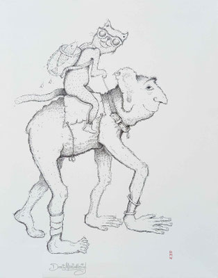 *Homo Sapiens* - Tusche auf Leinen - 40 x 50 cm - Illustratorin Doris Maria Weigl - DMW