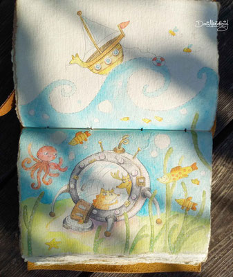 Wombls unter Wasser - Aquarell - Illustrationen Doris Maria Weigl / Kinderbuch