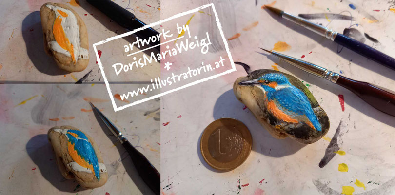 Illustration - Acryl auf Stein -  Doris Maria Weigl - Eisvogel