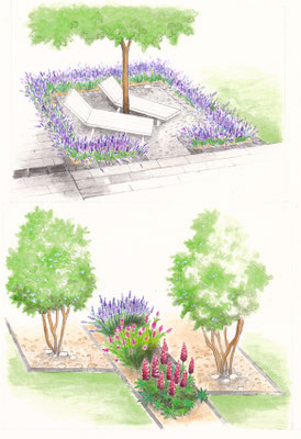 Gartenszene 9 Burda - Aquarell - Illustrationen Doris Maria Weigl / Landschaft
