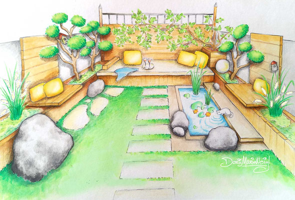 Garten-1 - Aquarell - Illustrationen Doris Maria Weigl / Pflanzen