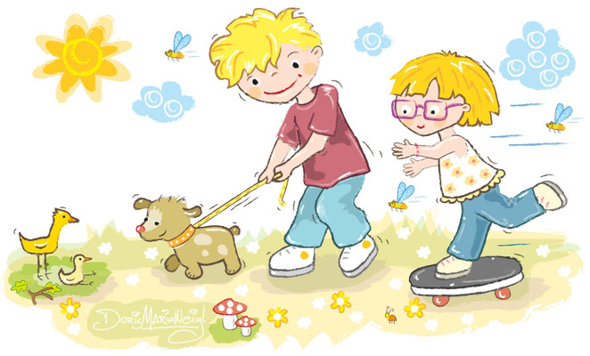 Kinder mit Hund - Illustrationen Doris Maria Weigl / Kinderbuch