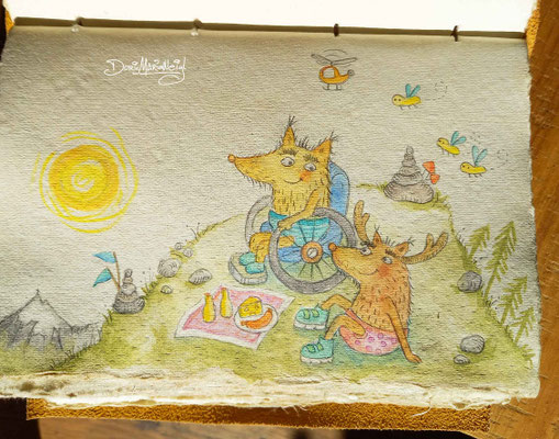 Wombls am Berg - Aquarell - Illustrationen Doris Maria Weigl / Kinderbuch