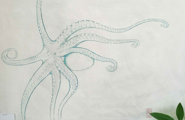 Kraken - Tusche auf Leinen - Illustratorin Doris Maria Weigl