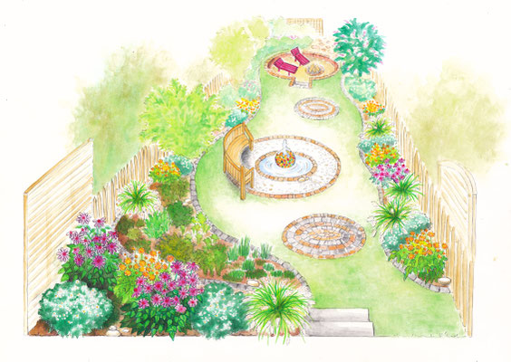 Gartenszene 3 Burda - Aquarell - Illustrationen Doris Maria Weigl / Landschaft