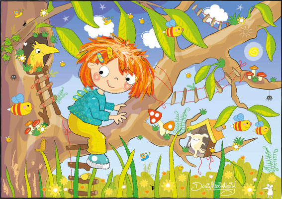 Lina auf dem Baum - Vektorgrafik - Illustrationen Doris Maria Weigl / Kinderbuch