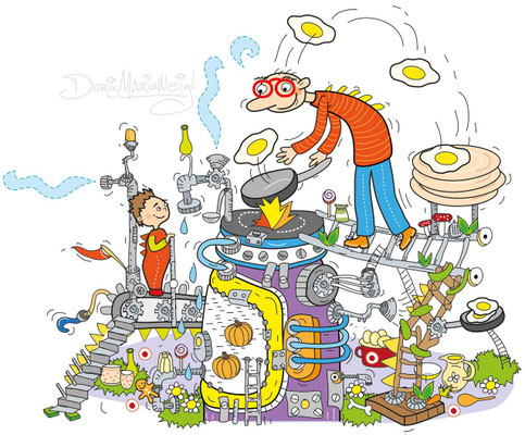 Herr Monti kocht - Vektorgrafik - Illustrationen Doris Maria Weigl / Kinderbuch