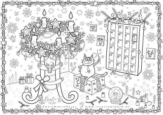 Malbild Adventkalender - Vektorgrafik - Illustrationen Doris Maria Weigl / Festtage