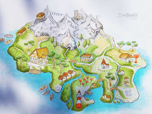 Aquarell Landkarte Insel Illustration Doris Maria Weigl / Architektur