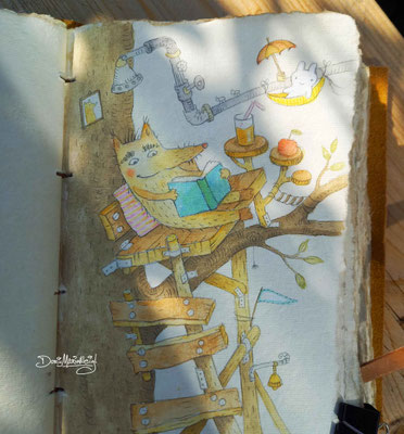 Wombl im Baumhaus - Aquarell - Illustrationen Doris Maria Weigl / Kinderbuch