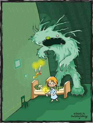 Lilli und das grüne Monster - Vektorgrafik - Illustrationen Doris Maria Weigl / Kinderbuch